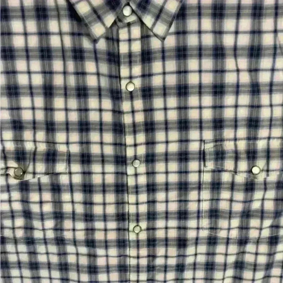 J. Ferrar Mens Western Pearl Snap Shirt Short Sleeve 4XL 20-20.5 Blue Plaid - Picture 8 of 10